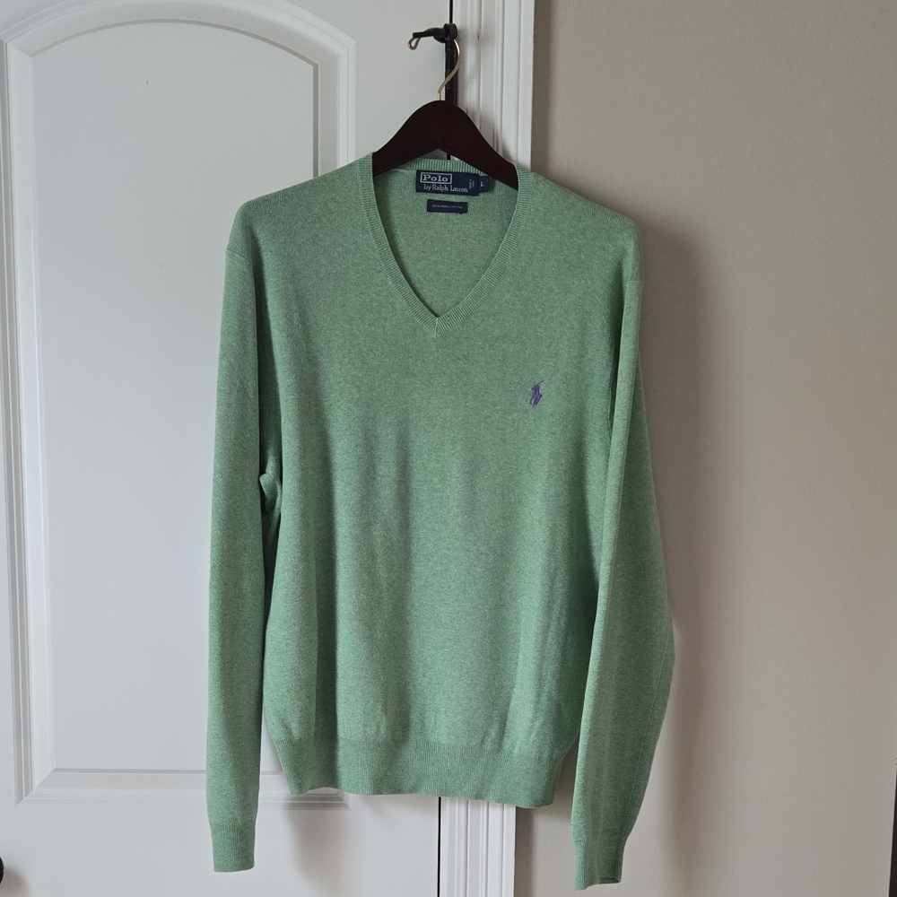 Polo by Ralph Lauren Men's Mint V-Neck Sweater 100% Pima Cotton Size L
